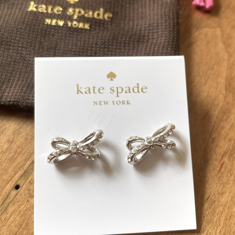 NWT Kate Spade Tied Up Silver Pave Studs